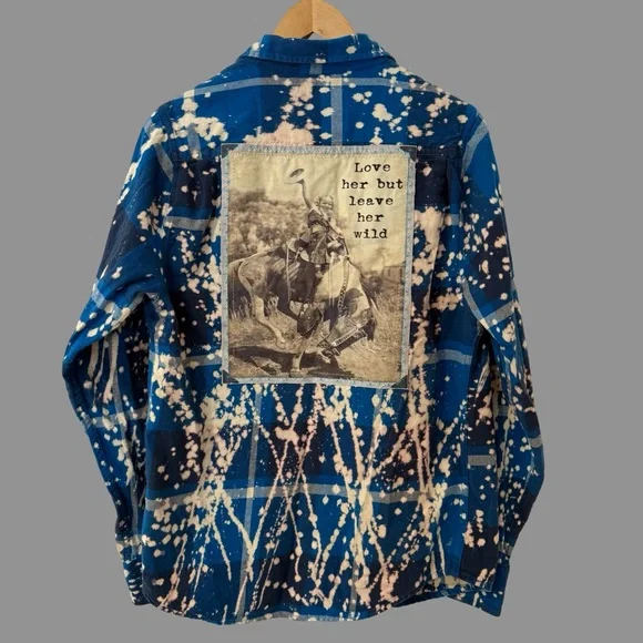 Angry Minnow Vintage Upcycled Blue Tie Dye Button Down Flannel Shirt S NWOT $75) - Picture 1 of 8